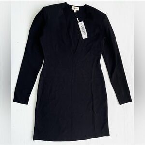 NWT L’AGENCE Knit Deep V-Neck Dress Black Mini Small